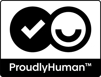 We have ProudlyHuman Certification Proudly Human logo